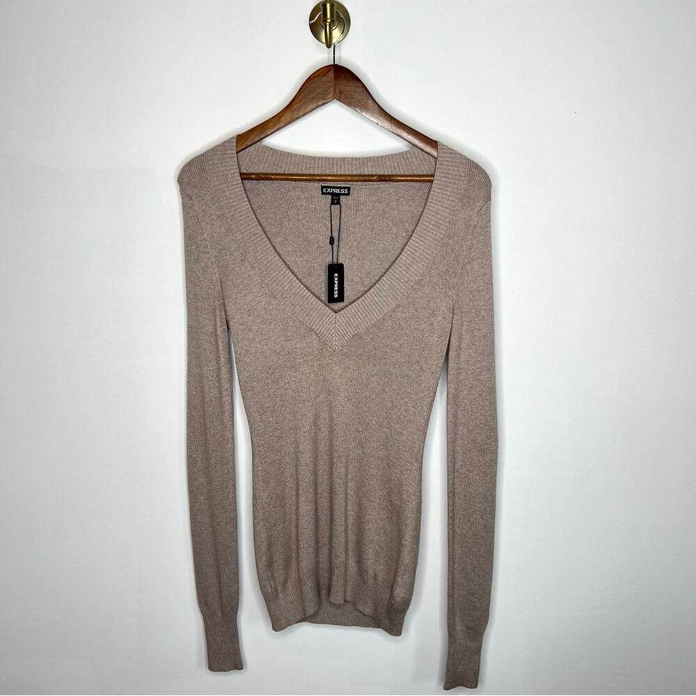 Express Tan V-Neck Knit Sweater
